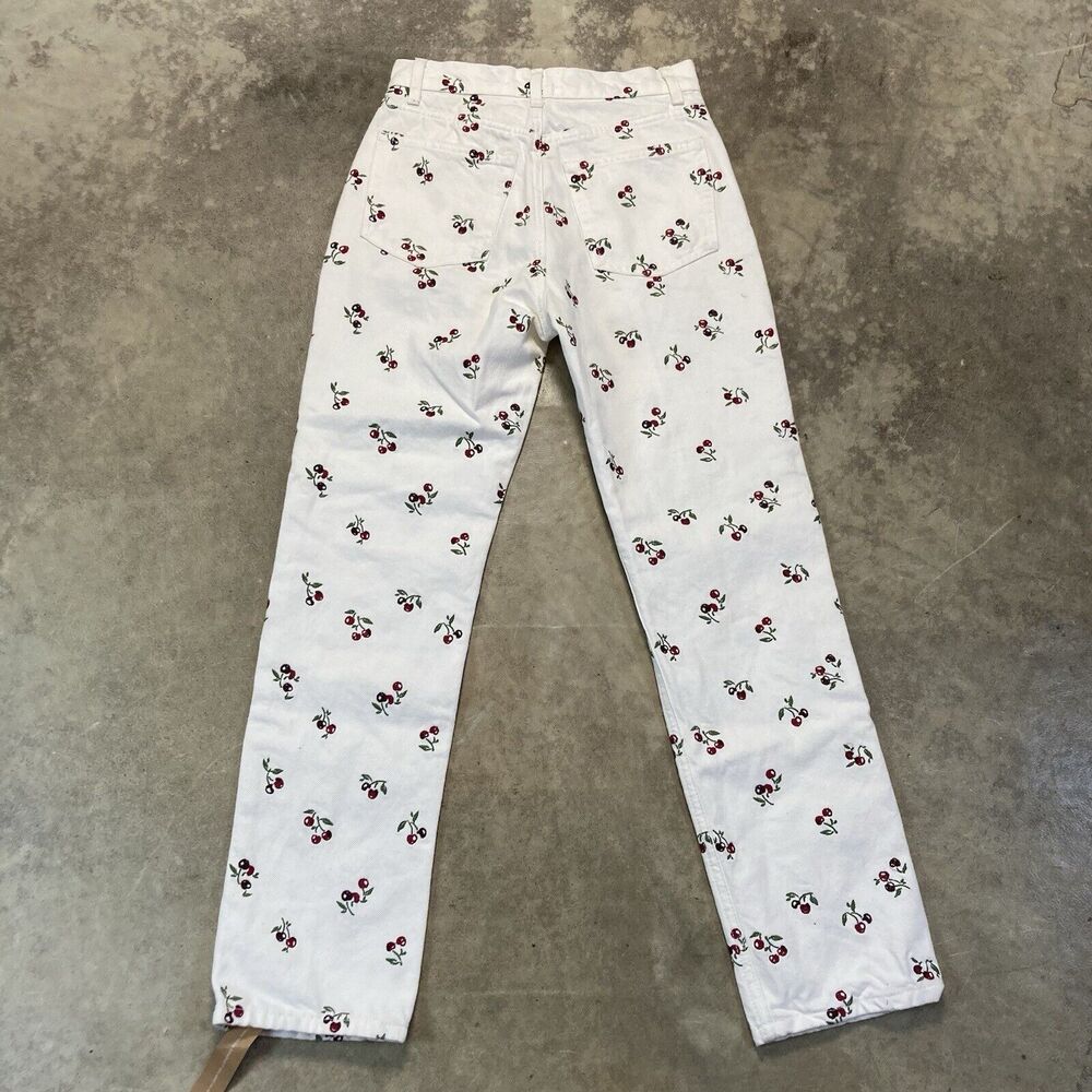 Reformation Jeans‎ Womens 26 Cherries Embroidered High Rise Straight Leg Cotton - Picture 7 of 11